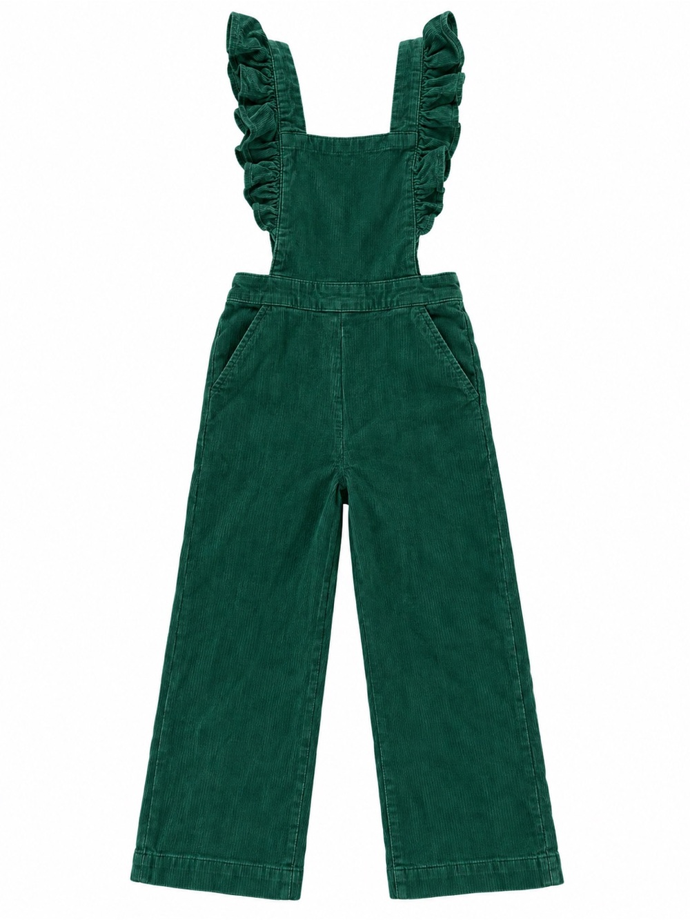 Hanna Andersson Girls 5 Green Corduroy Ruffle Overalls Wide Leg Jumpsuit